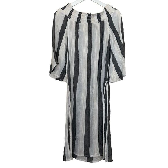 L*Space Izzy Striped Smocked Coverup Womens Size M Off The Shoulders Side Slits - Picture 4 of 10